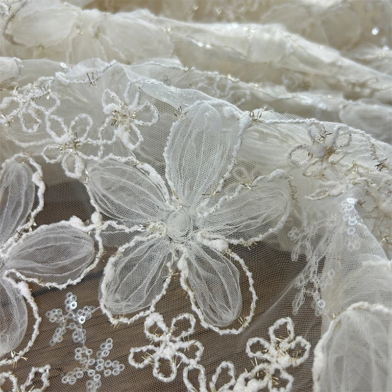 3D Embroidered Sequin Mesh Fab - đánh giá và giá Textiles Sewing Techniques